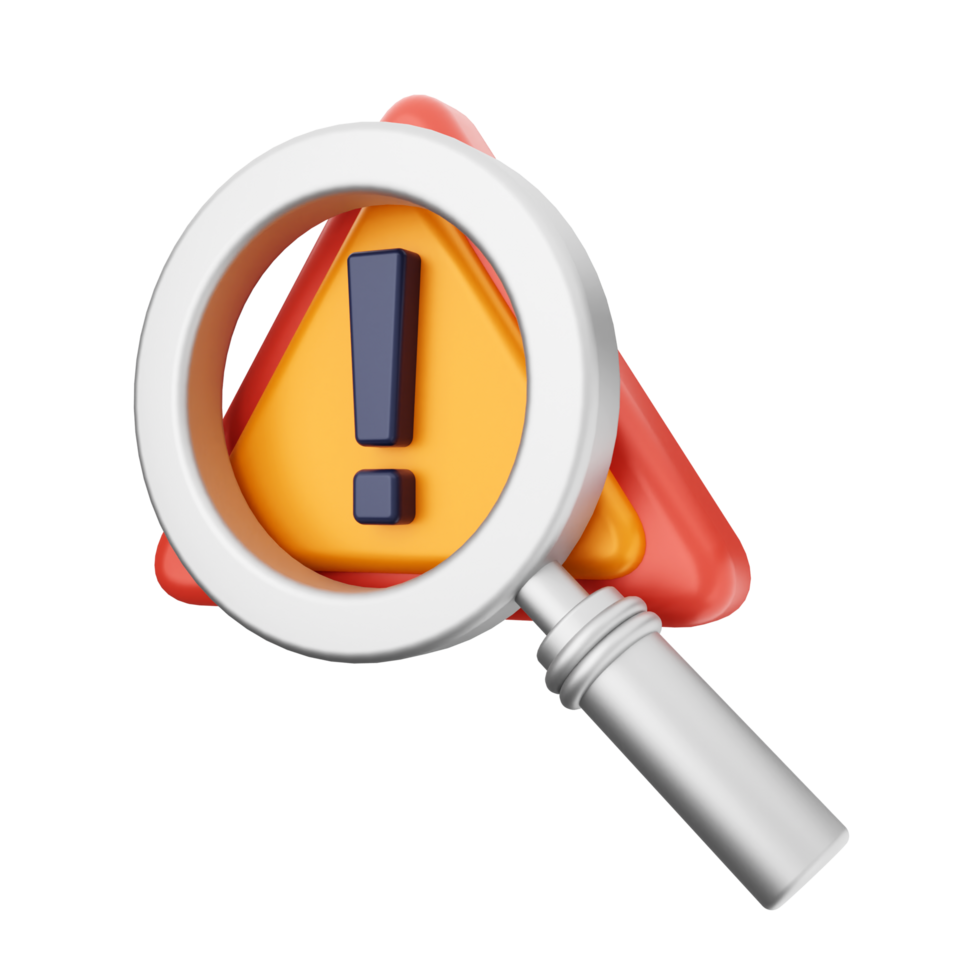 A magnifying glass and a warning sign png