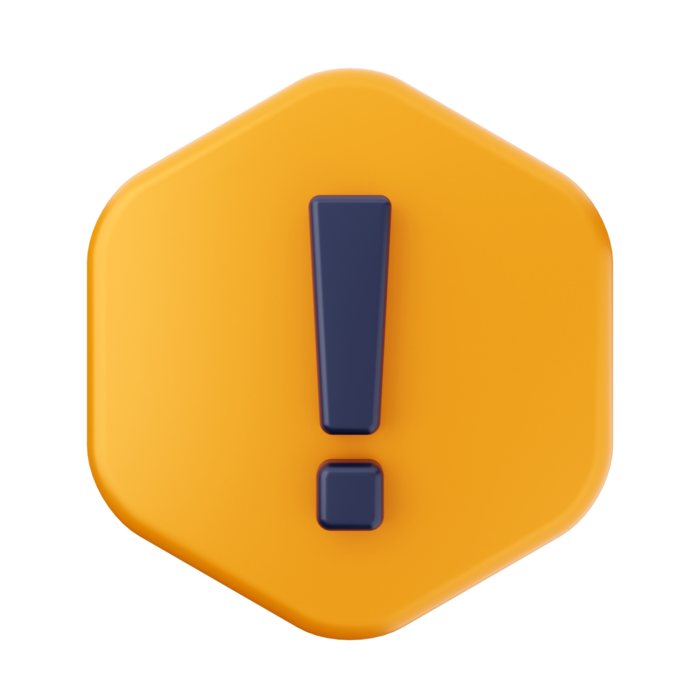 A 3d orange hexagon with a blue exclamation sign png