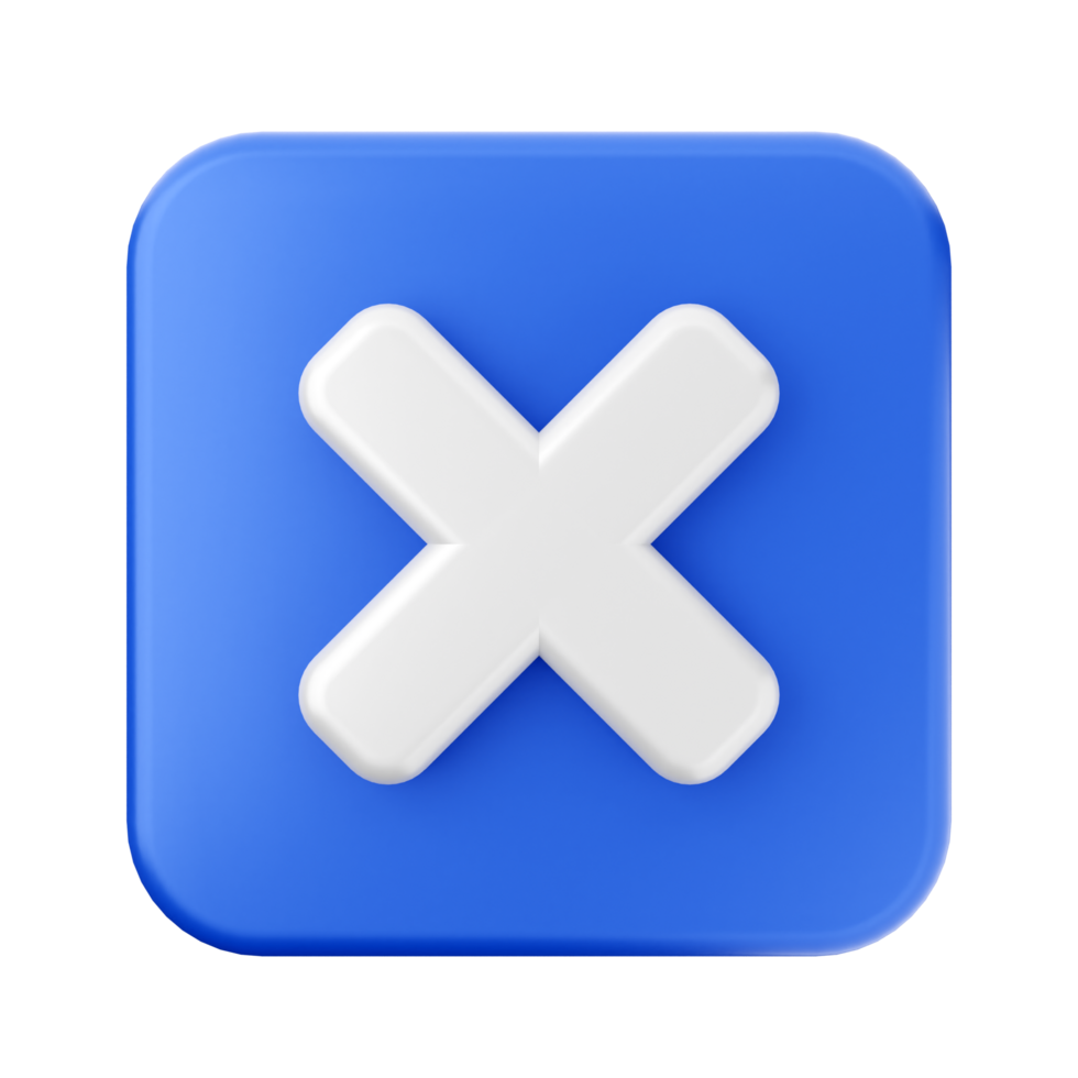 An x sign on a blue square icon png