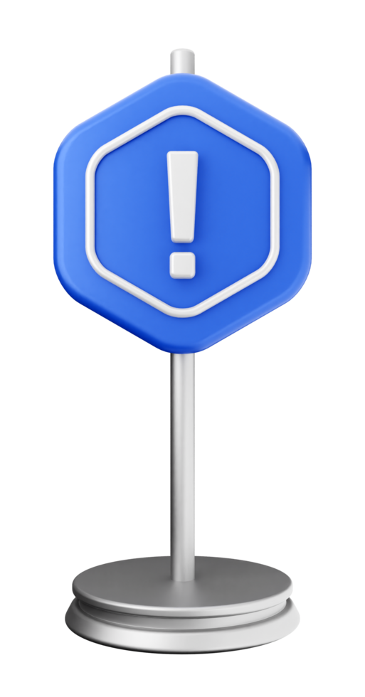 A blue and white sign with an exclamation point png