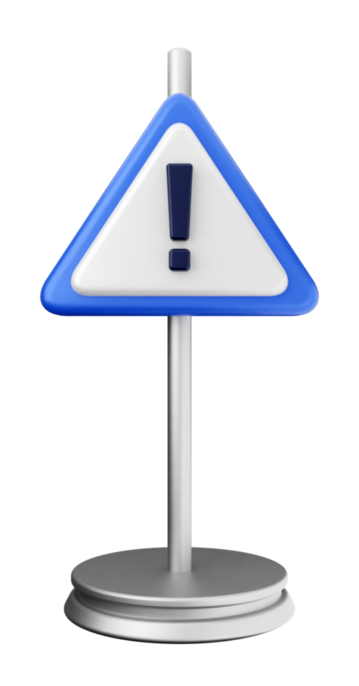 A blue and white warning sign on a pedestal png