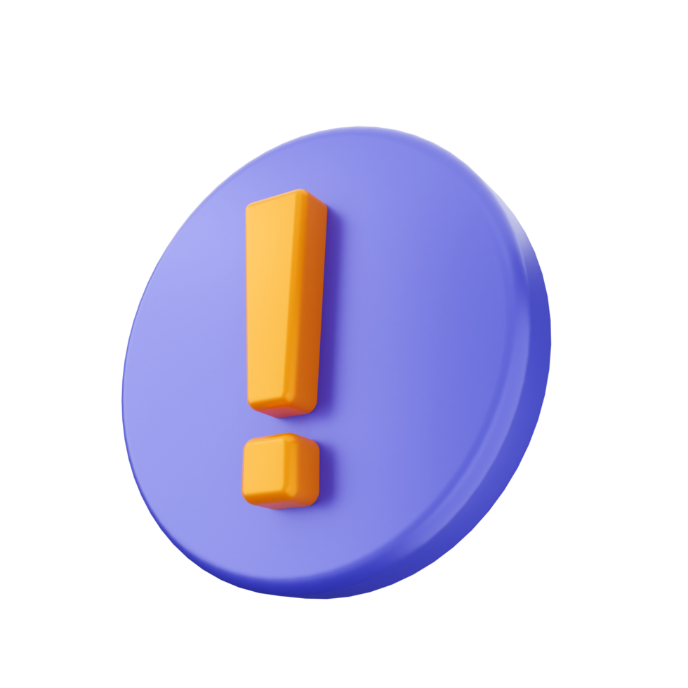 A 3d icon of an exclamation mark on a purple button png