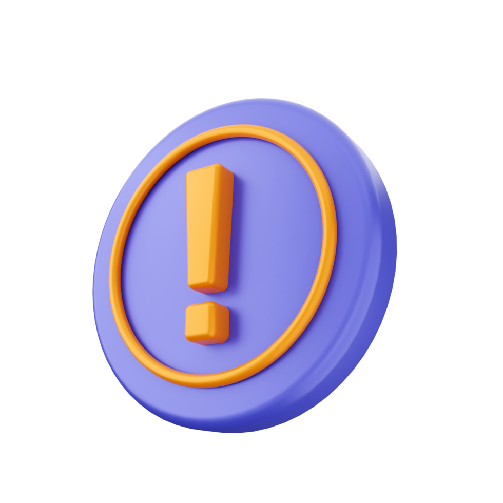 A 3d illustration of a purple and orange exclamation sign png