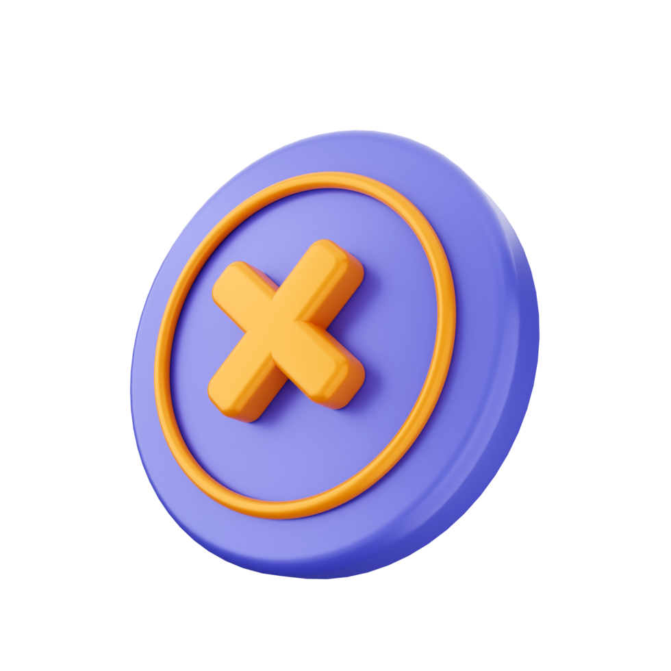 A purple and orange button with an x on it png