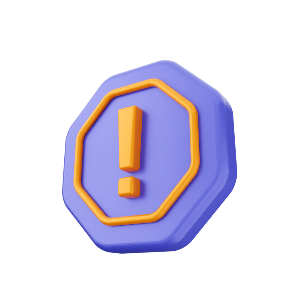 A 3d image of a purple and orange exclamation sign png