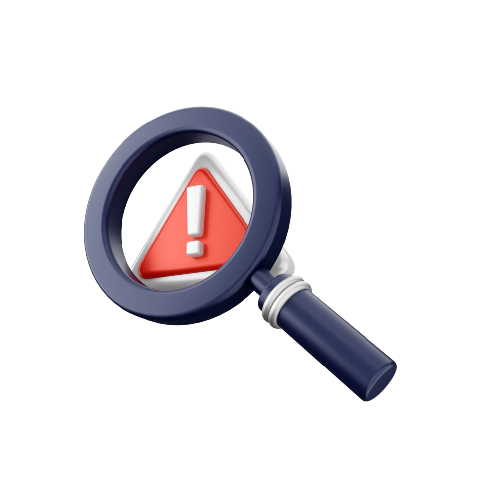Magnifying glass with red exclamation mark on black background png