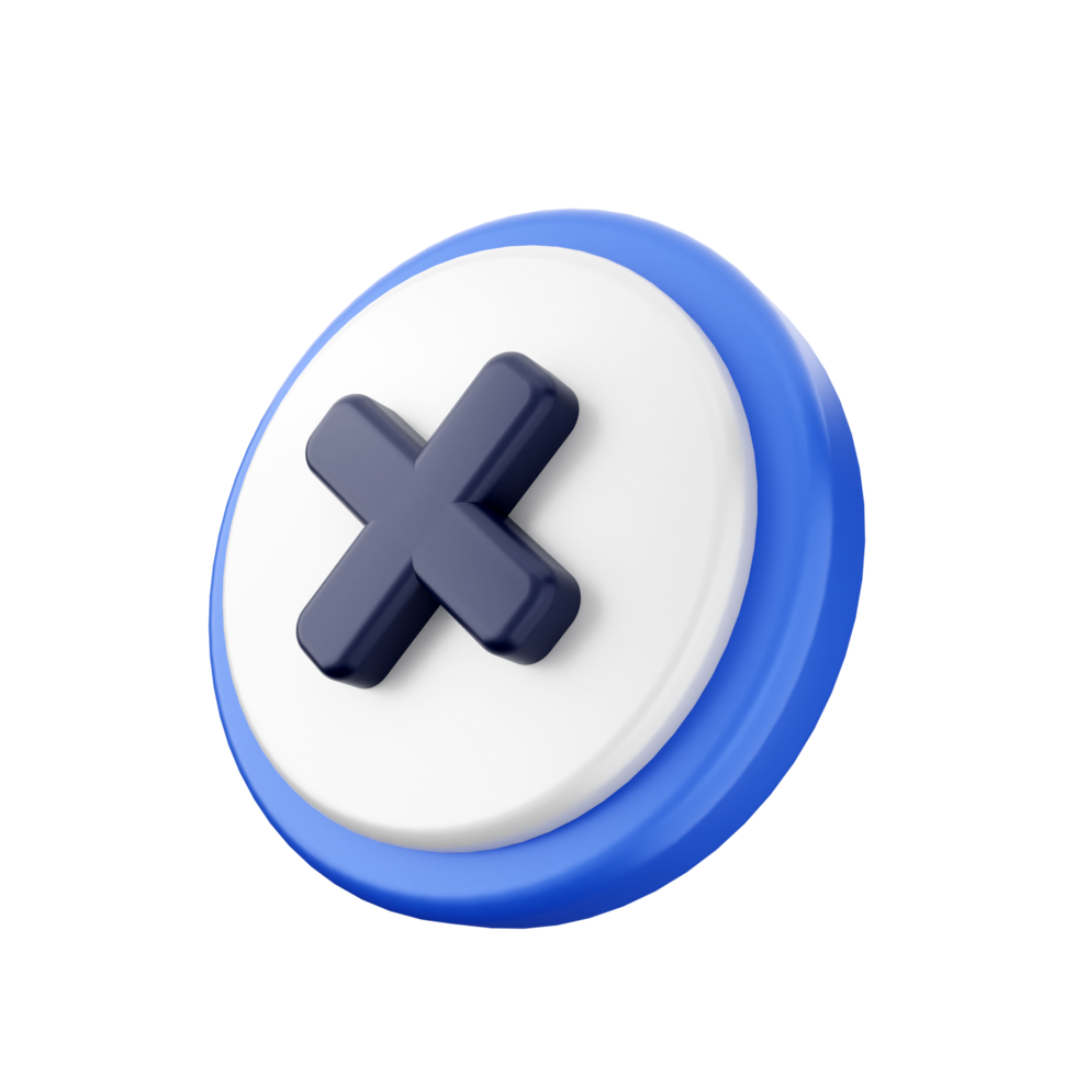 A blue and white button with an x sign png