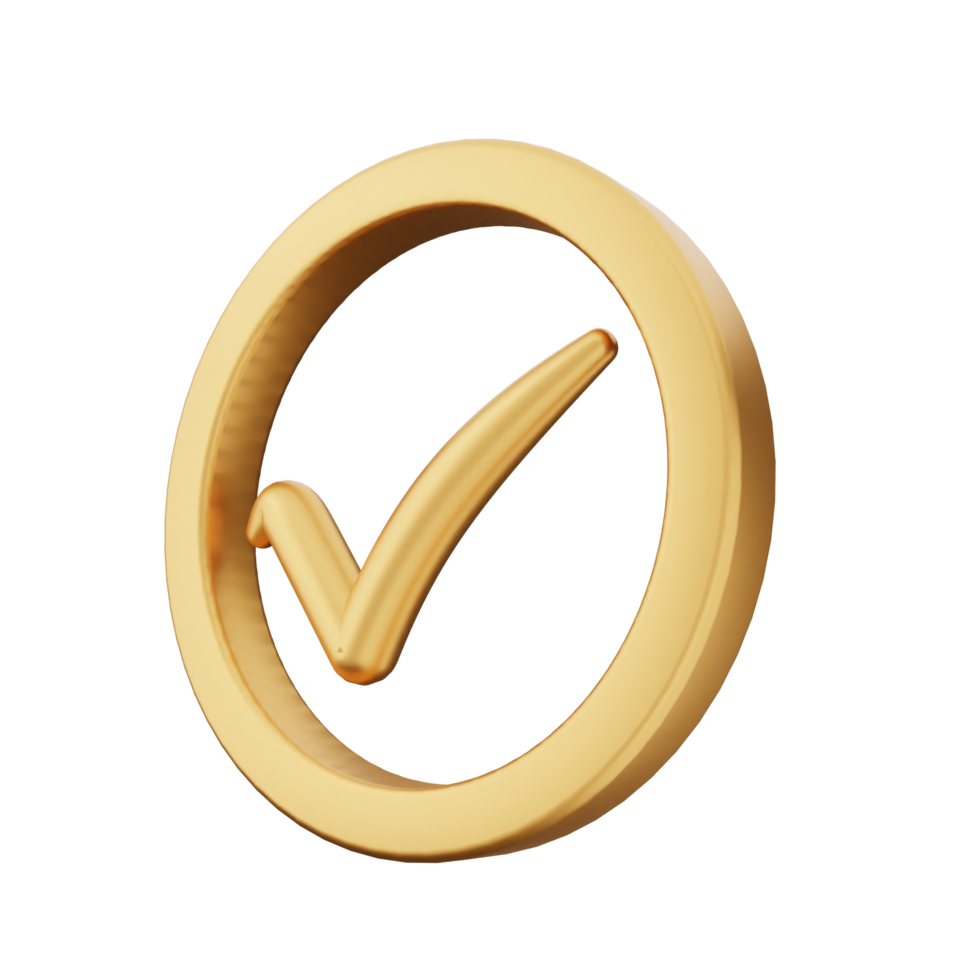Golden check mark icon isolated on black background png