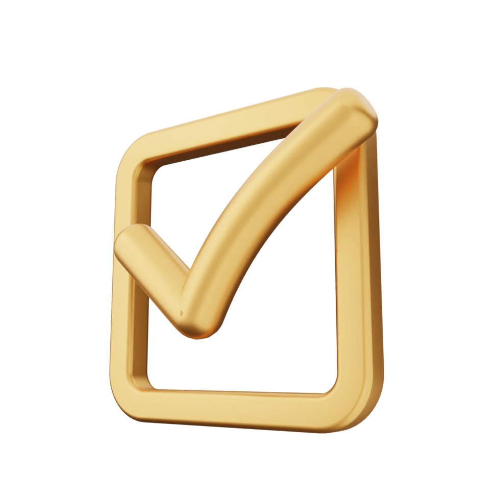 Gold check mark icon isolated on black background png