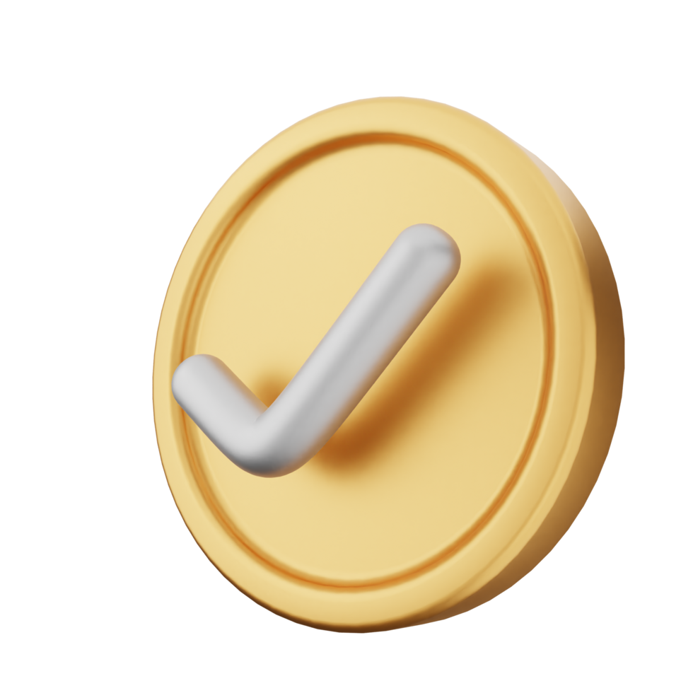 A golden coin with a tick mark on it png