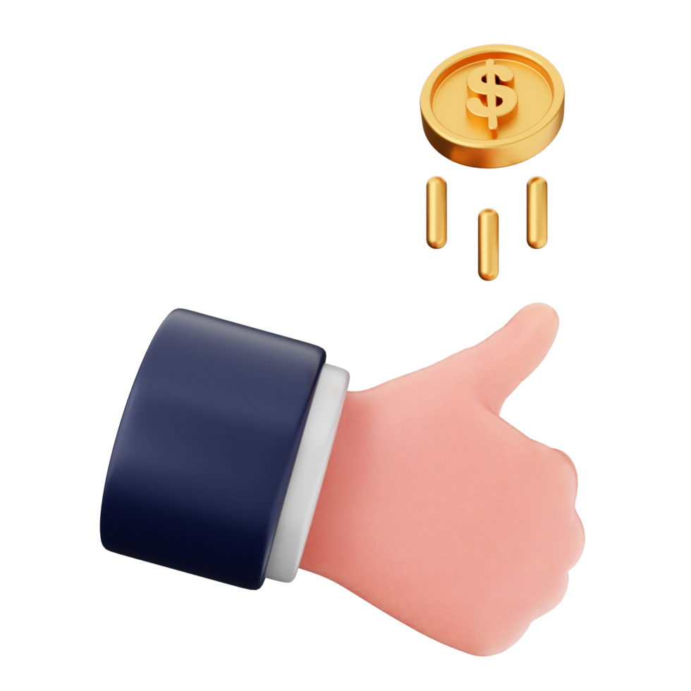 A thumb up icon with a gold coin and a dollar sign png