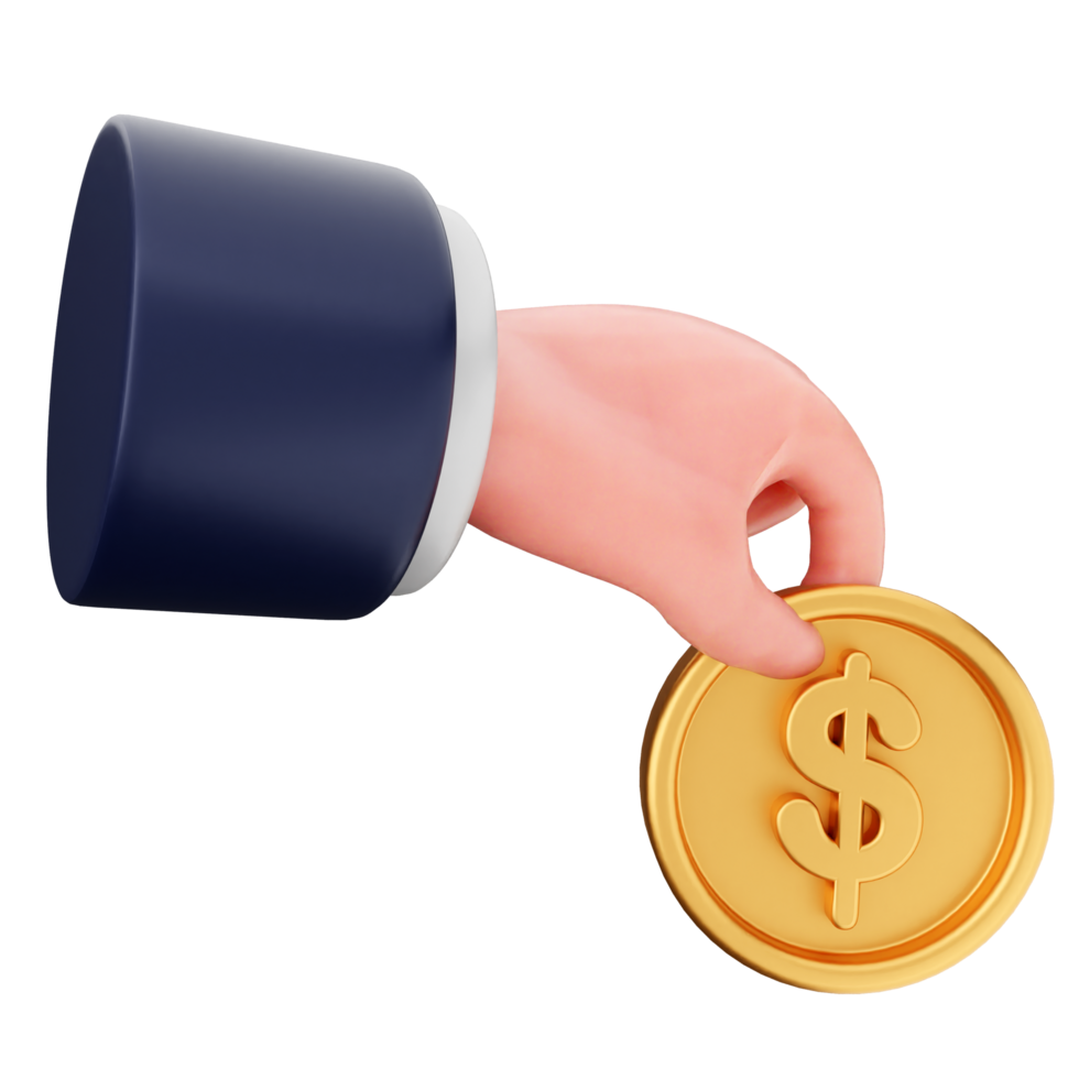 Hand holding a gold coin with a dollar sign png