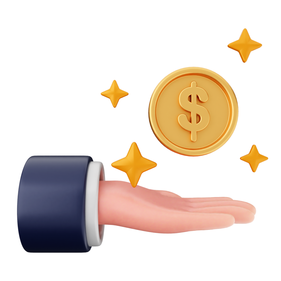 A hand holding a dollar coin and a gold coin png