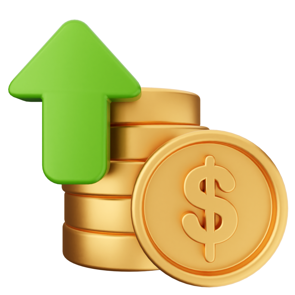 A stack of gold coins with an upward arrow and dollar sign png