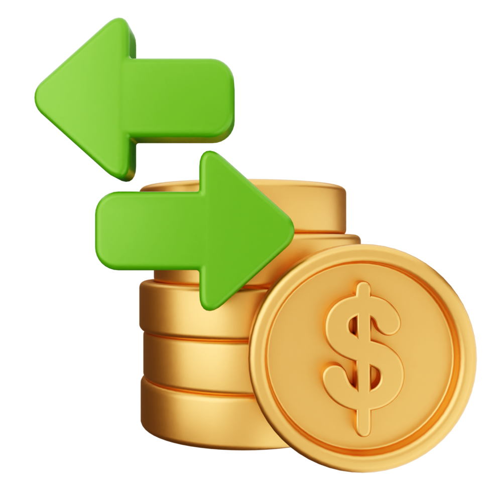 Golden dollar coins and arrows pointing to the right png