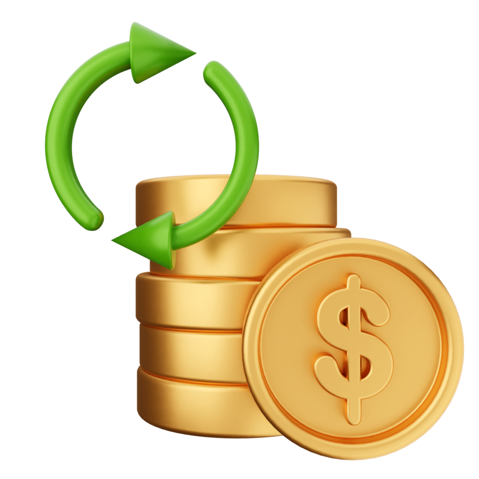 A stack of gold coins with a dollar sign and an arrow pointing to it png
