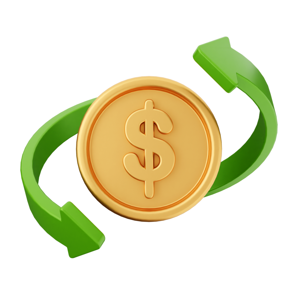 A dollar coin with green arrows and a dollar sign png