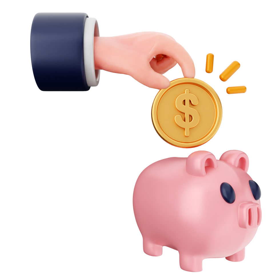 Piggy bank with a coin png