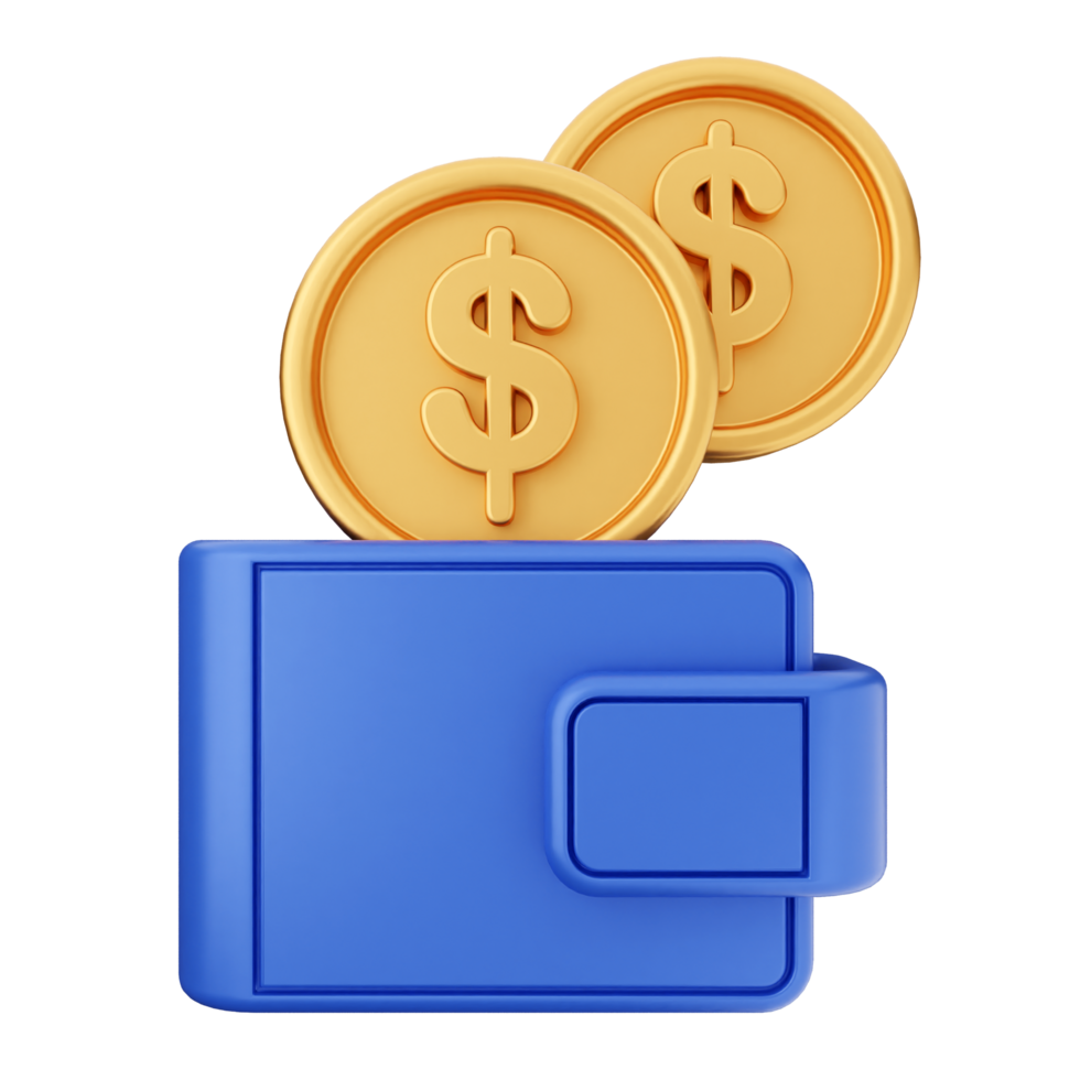 Wallet icon with coins and dollar bills png