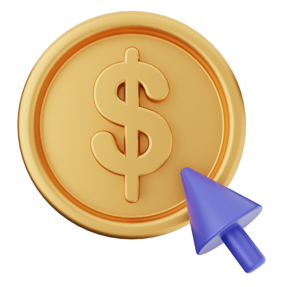 A dollar coin with a blue arrow pointing to it png