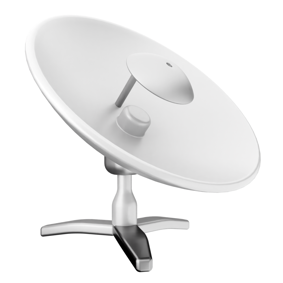 A satellite dish on a stand with a white background png