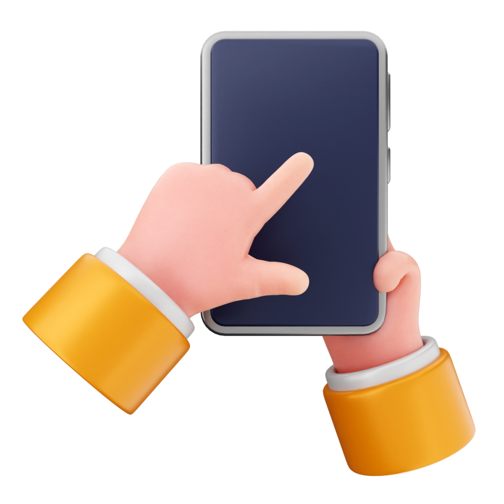 A hand holding a smartphone with a finger on the screen png