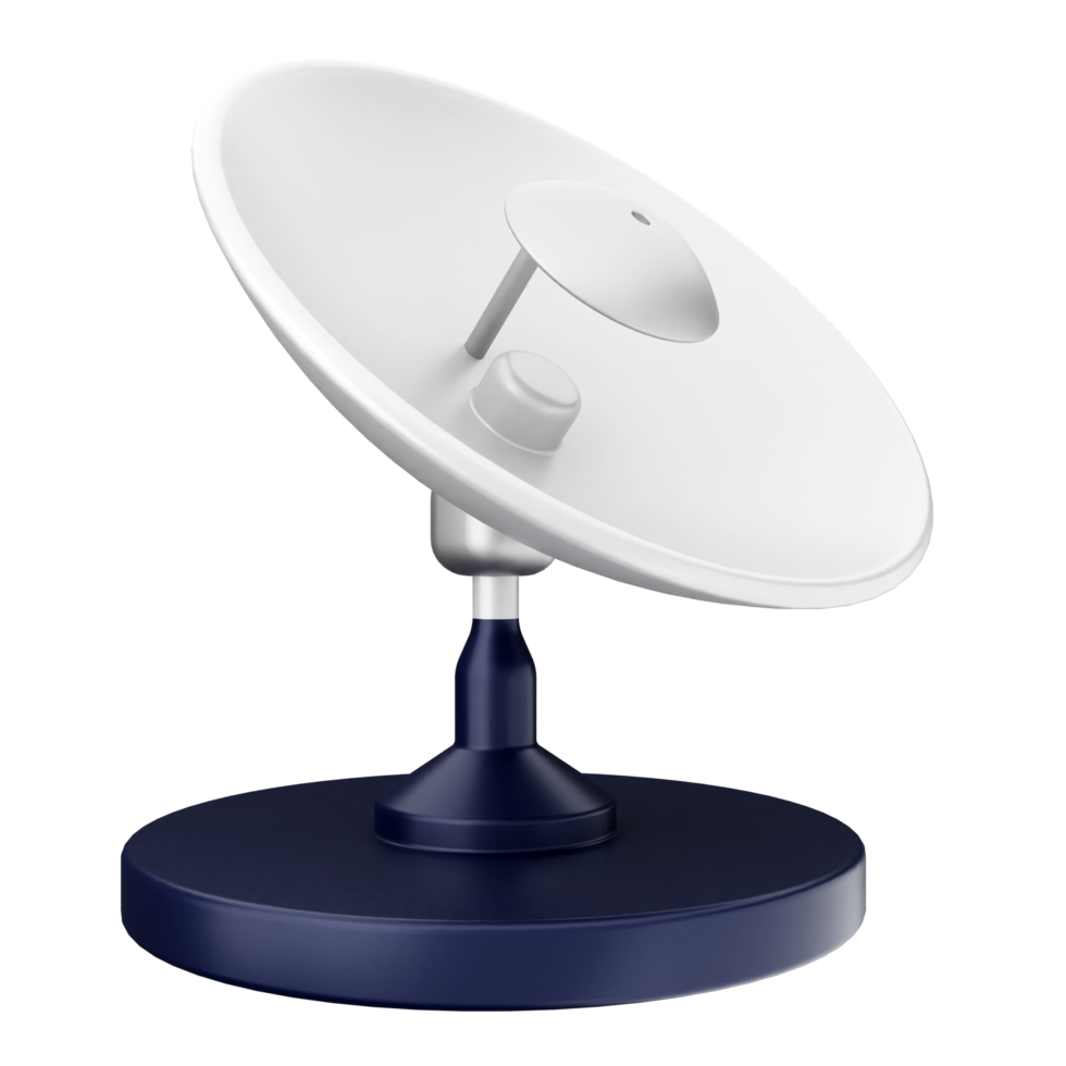 A satellite dish on a stand with a white base png