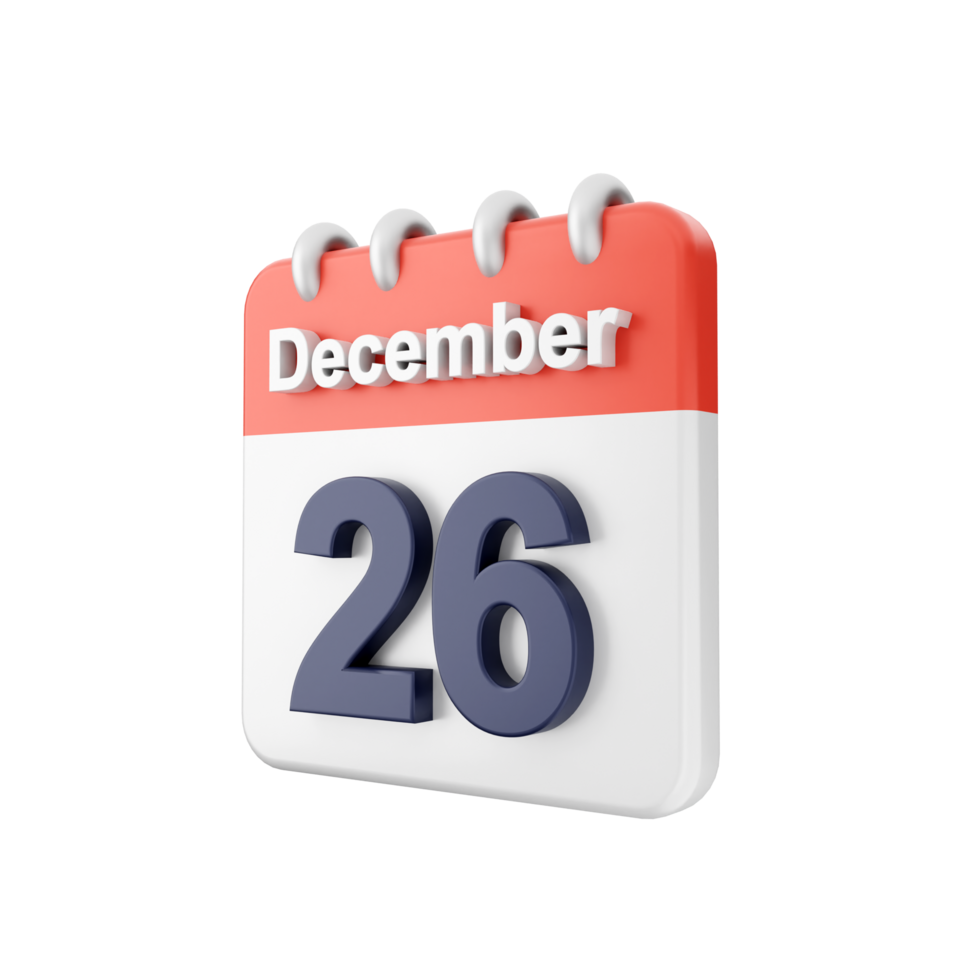 A calendar with the date december 26th png