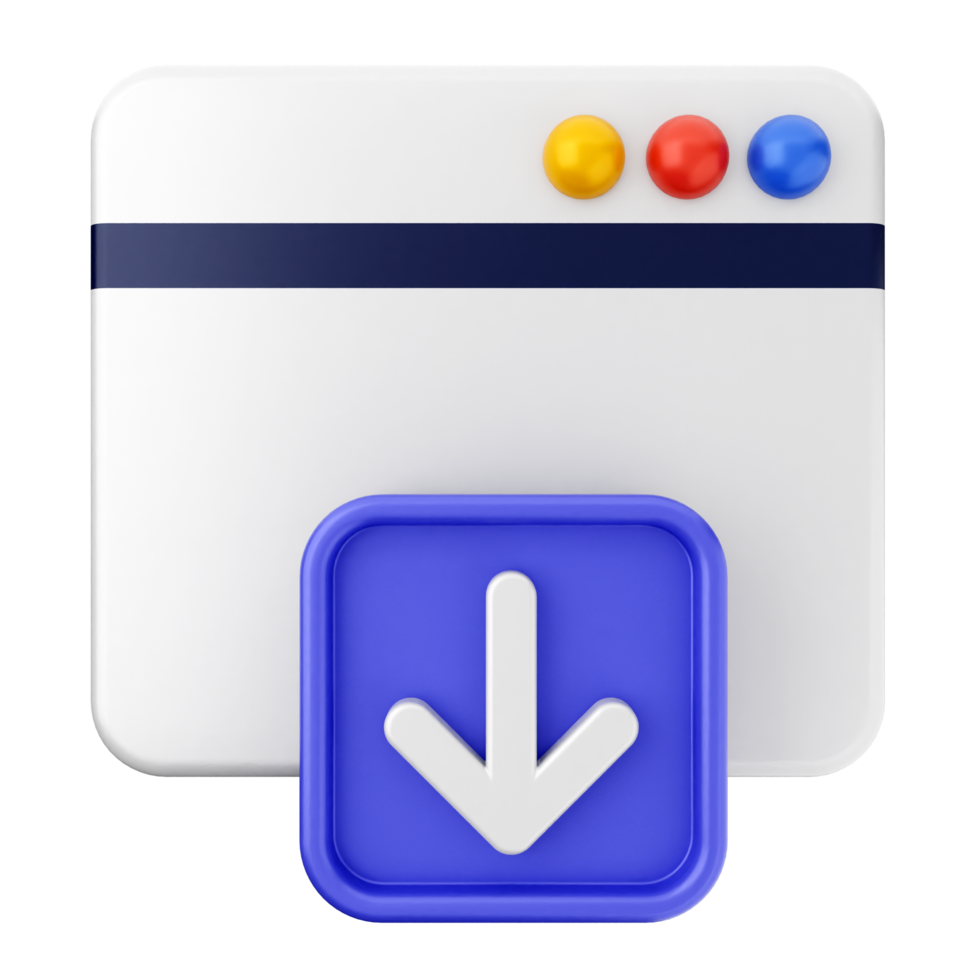 A blue and white button with an arrow pointing down png