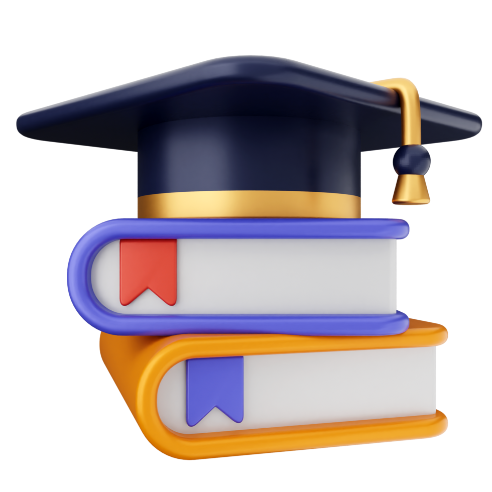 A stack of books with a graduation cap on top png