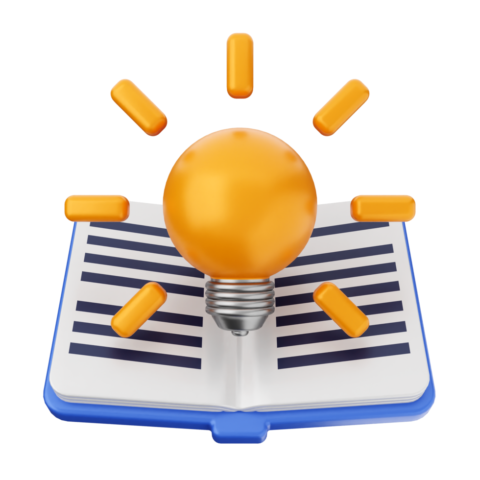 A book with an open light bulb on top png