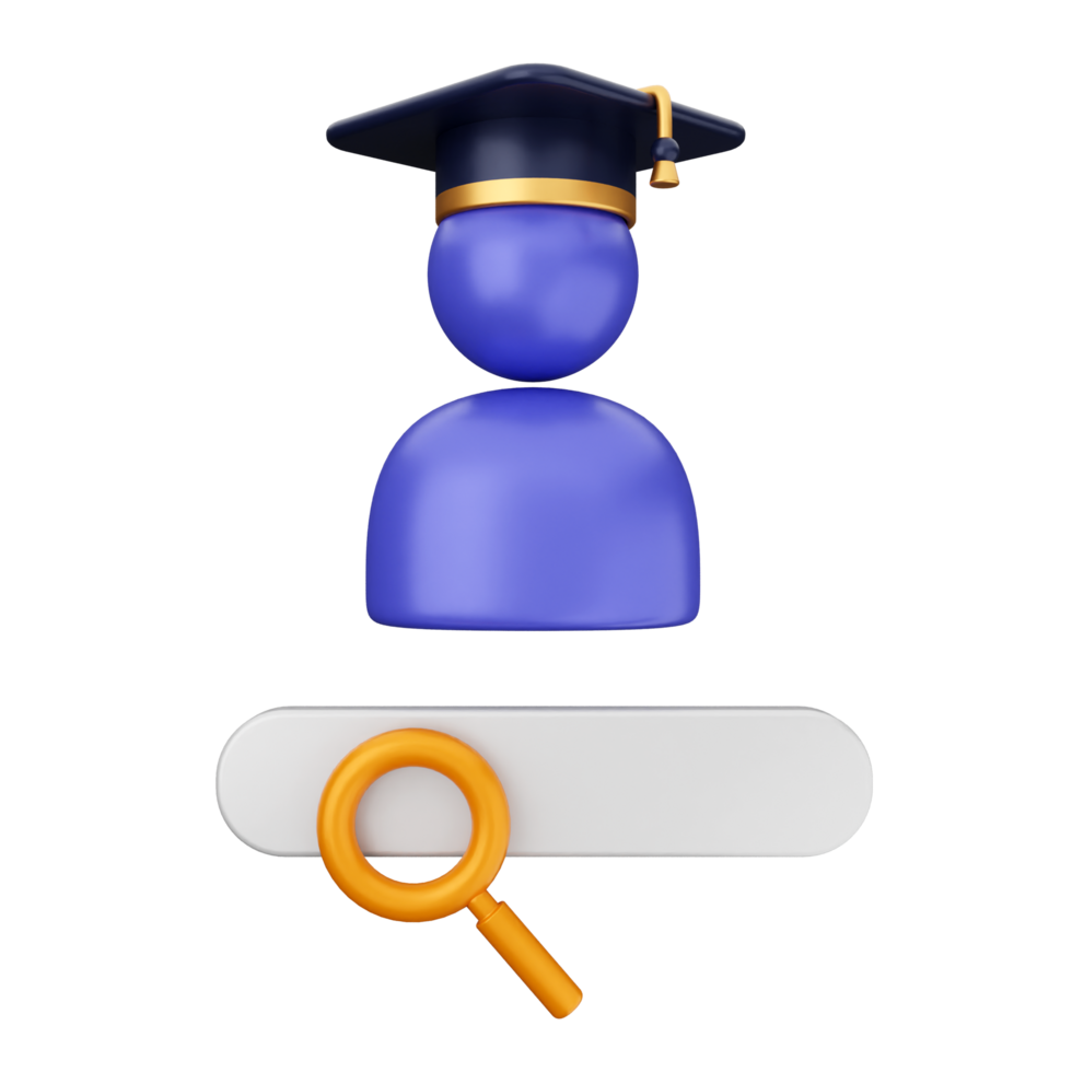 Search icon with magnifying glass and a person in a graduation cap png