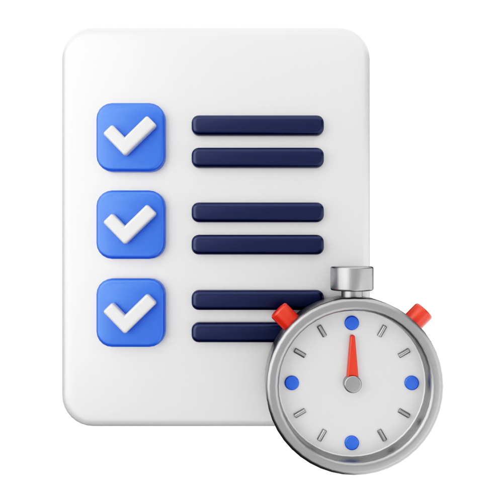 A checklist with a stopwatch next to it png