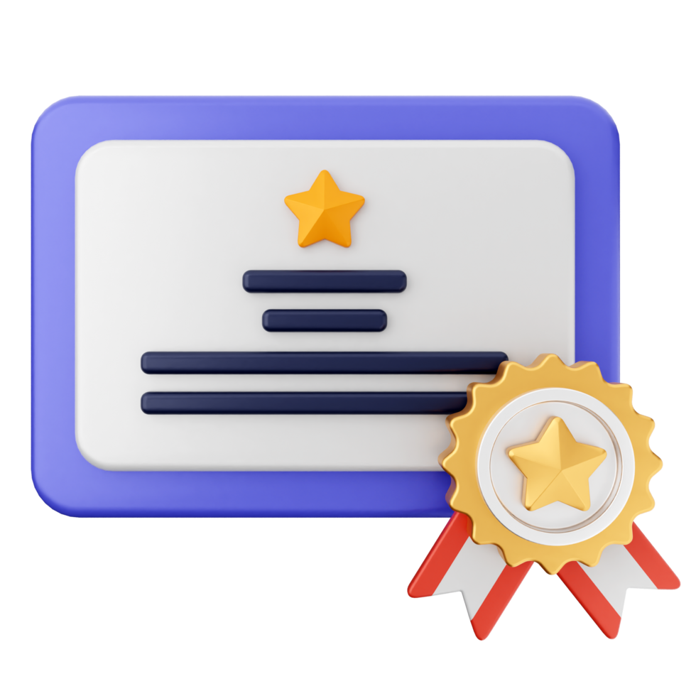 A certificate with a star and a ribbon png
