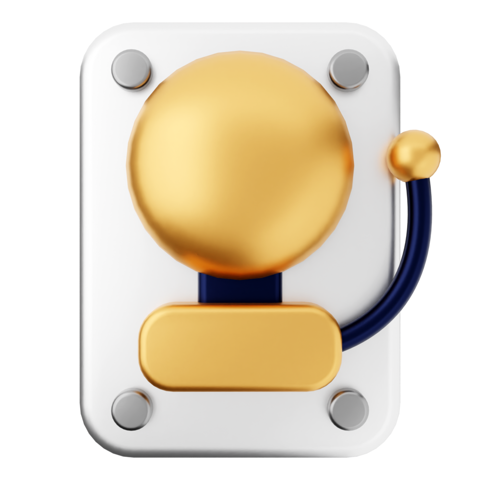 A gold and white button with a blue handle png
