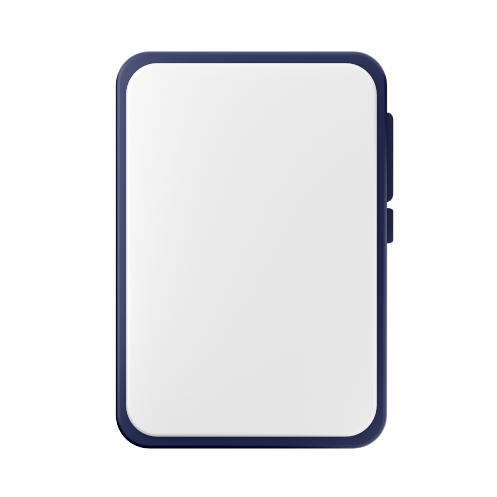 A white and blue rectangular device on a black background png