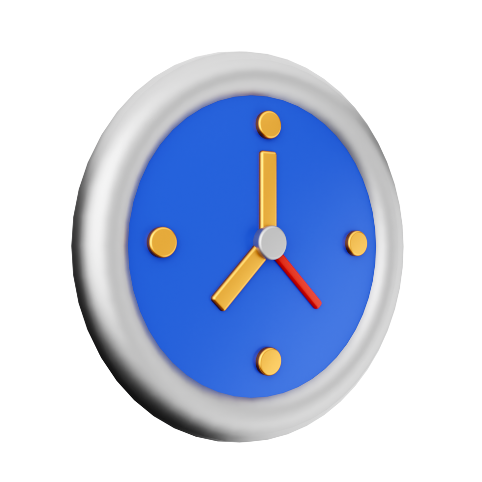 A clock with a blue face and yellow hands png
