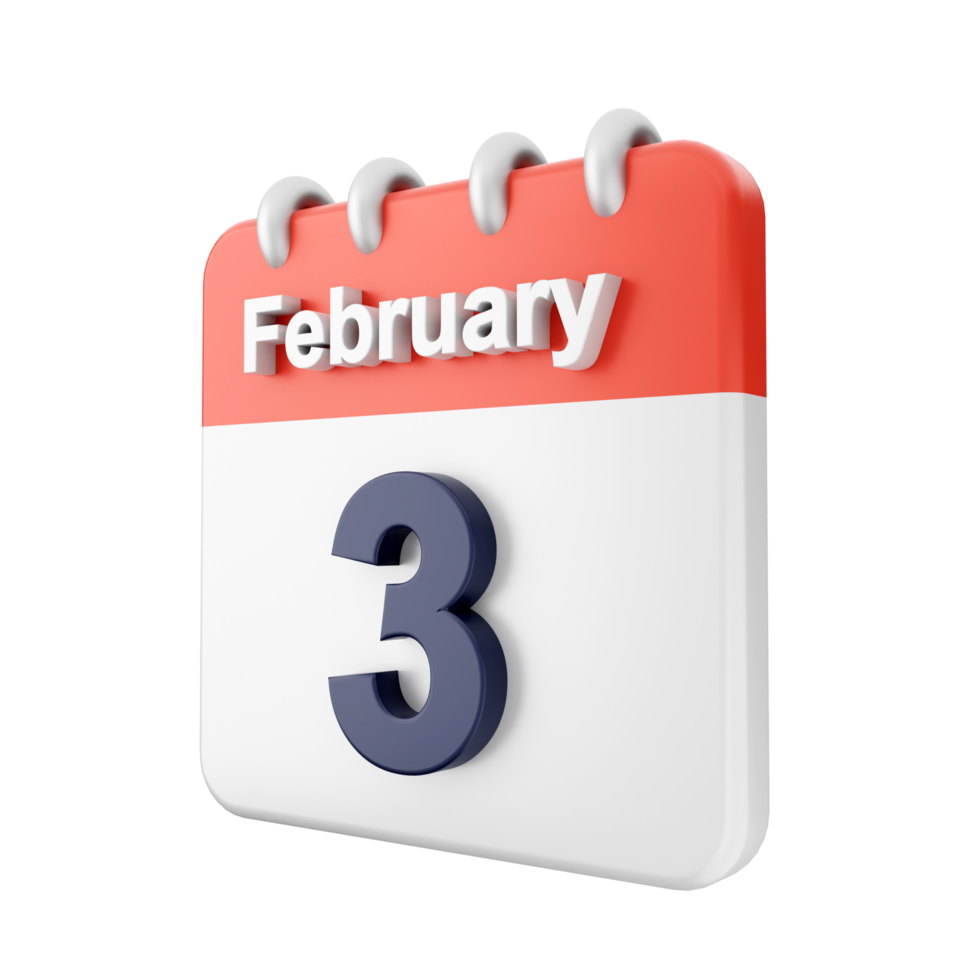 February 3rd calendar icon isolated on black background png