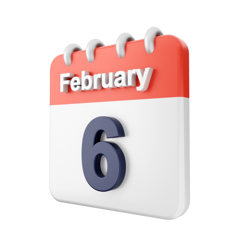 February 6th calendar icon on black background png