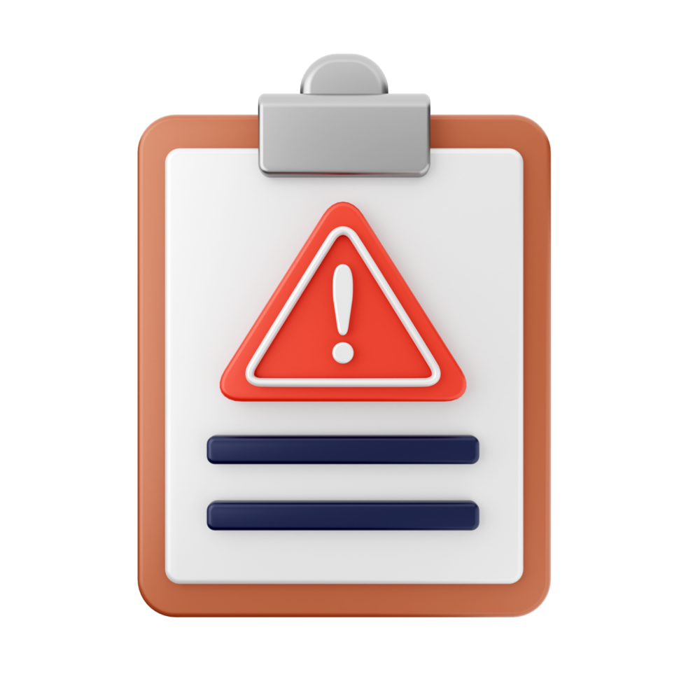 A clipboard with a red and orange warning sign on it png