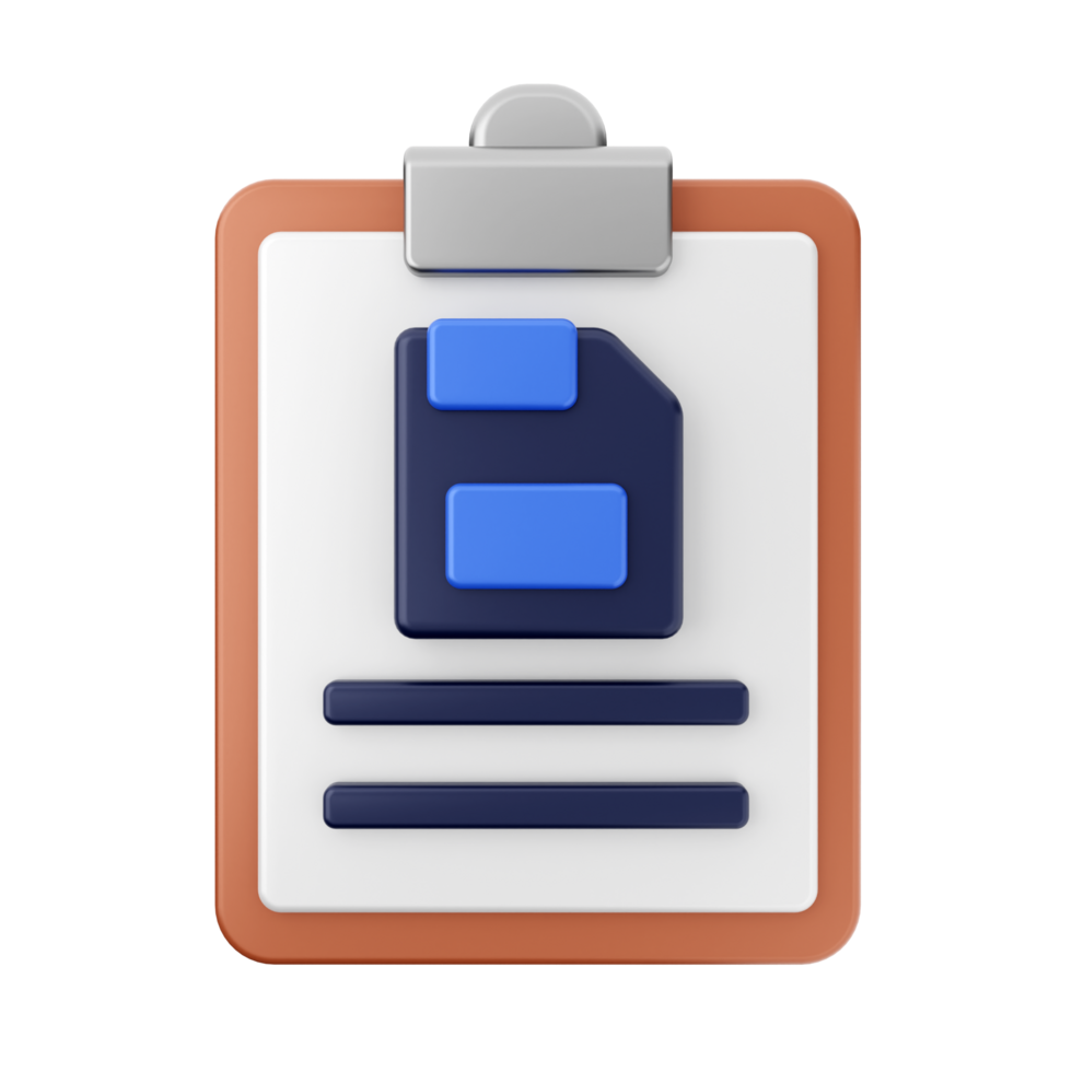 A clipboard icon with a blue and white file png