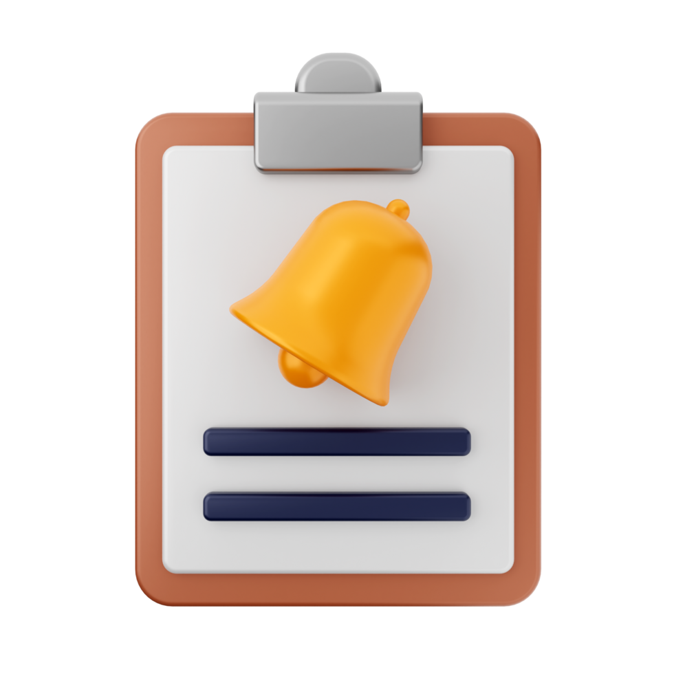 A yellow bell on a clipboard with a blue line png