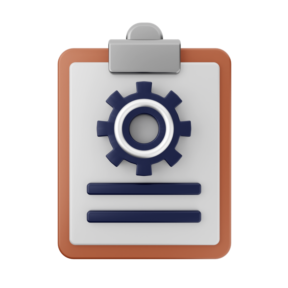 A clipboard with a gear icon on it png