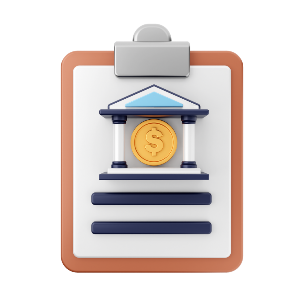 Clipboard with bank and coin icon png