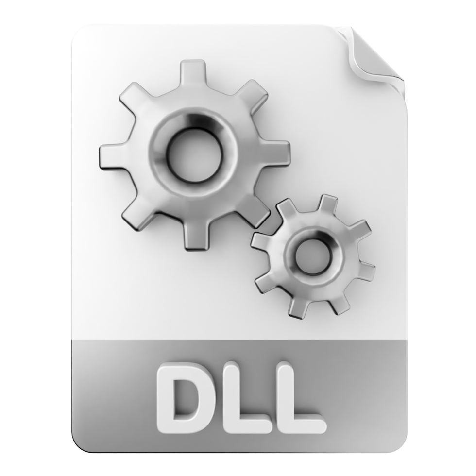 A white and silver file with the word dll on it png