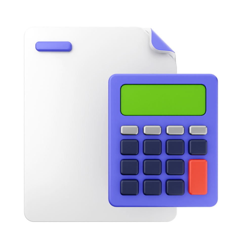 A calculator and paper on a black background png