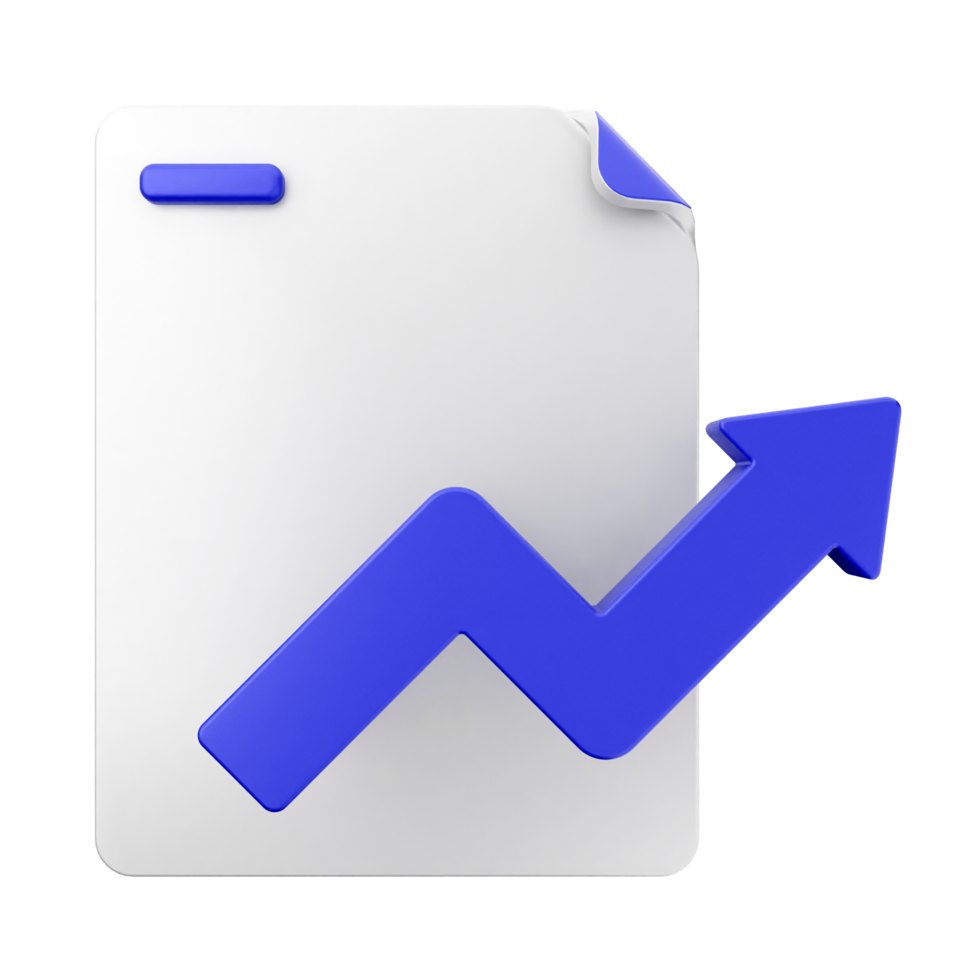 A blue arrow pointing up on a white paper png