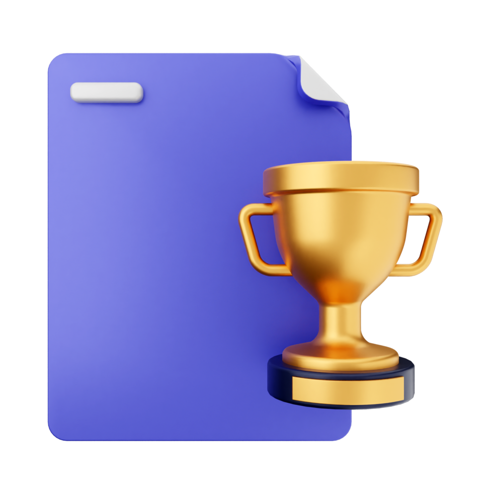 A golden trophy on a blue folder icon png