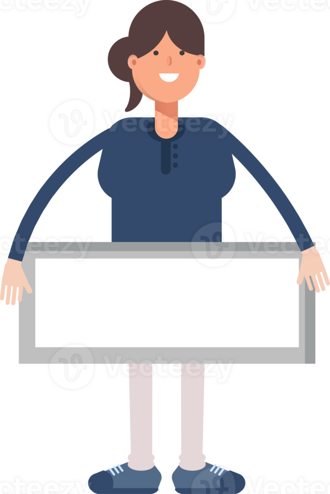 Girl in Blue Shirt Character and Blank Signage png