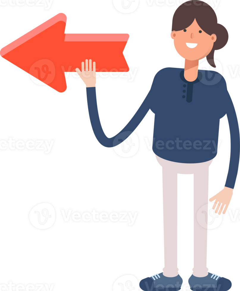 Girl in Blue Shirt Character and Arrow Sign png